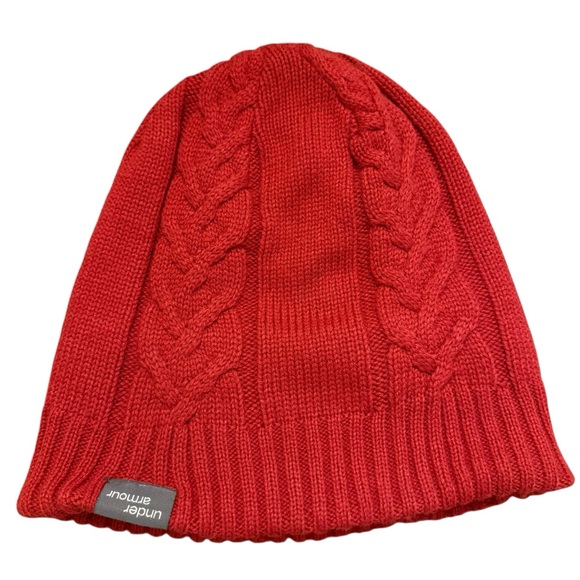 Under Armour Accessories - Under Armour Women’s/Unisex Vibrant Red Cable Knit Cuffed Beanie Comfy Warm